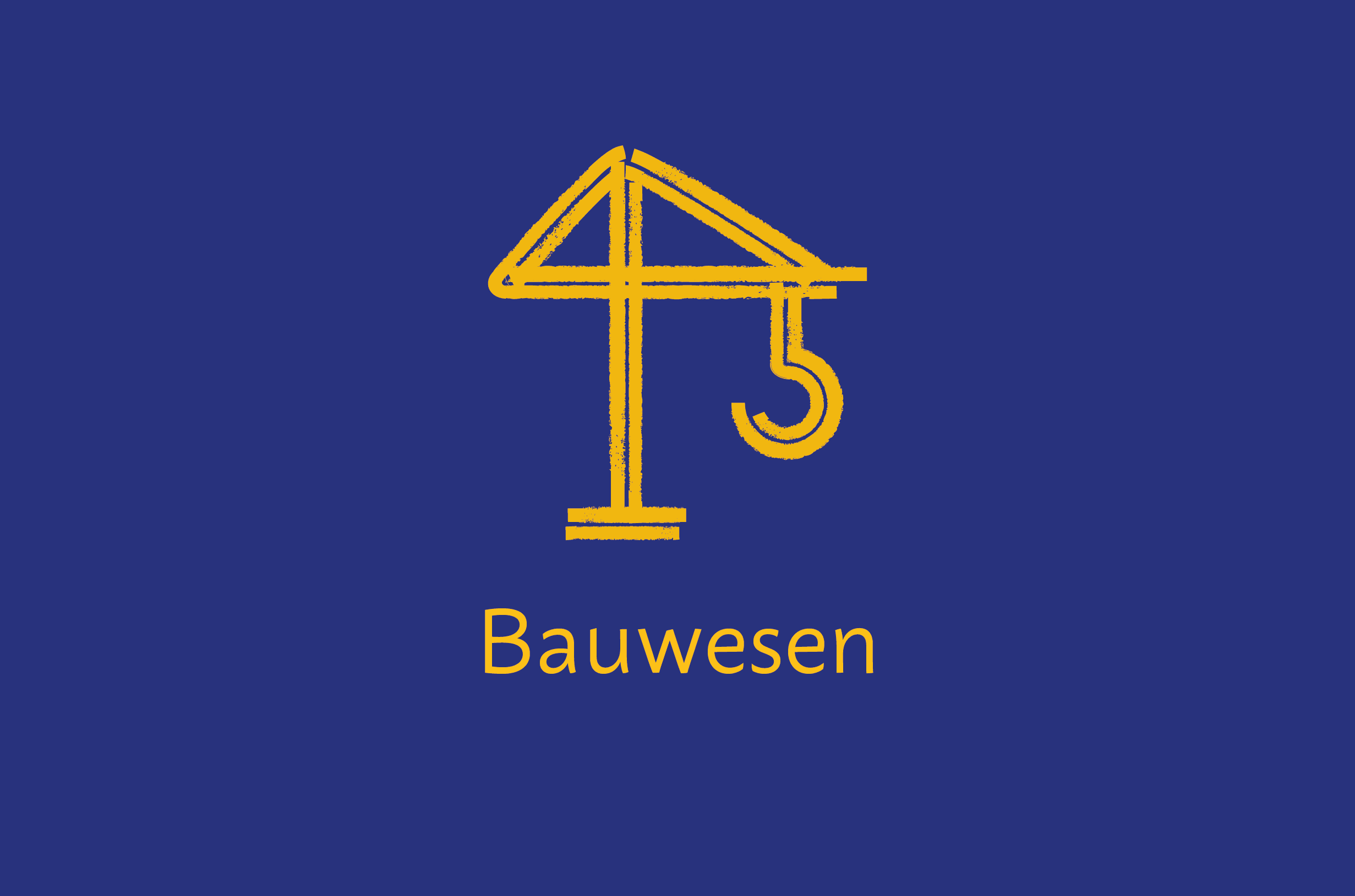 Handlungsfeld Bauwesen Ein Baukran-Piktogramm. Text im Bild: „Bauwesen“