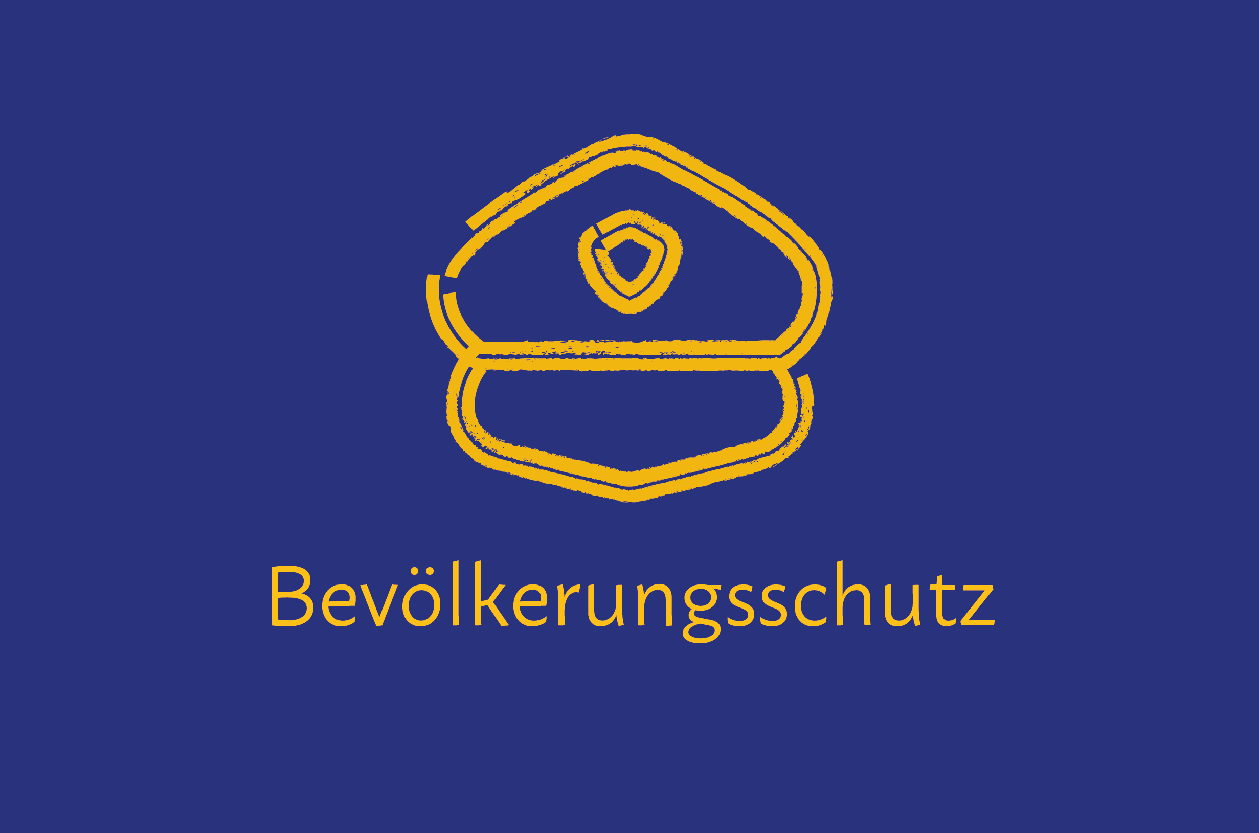 Handlungsfeld Bevölkerungsschutz Ein Piktogramm einer Polizeimütze. Text im Bild „Bevölkerungsschutz“