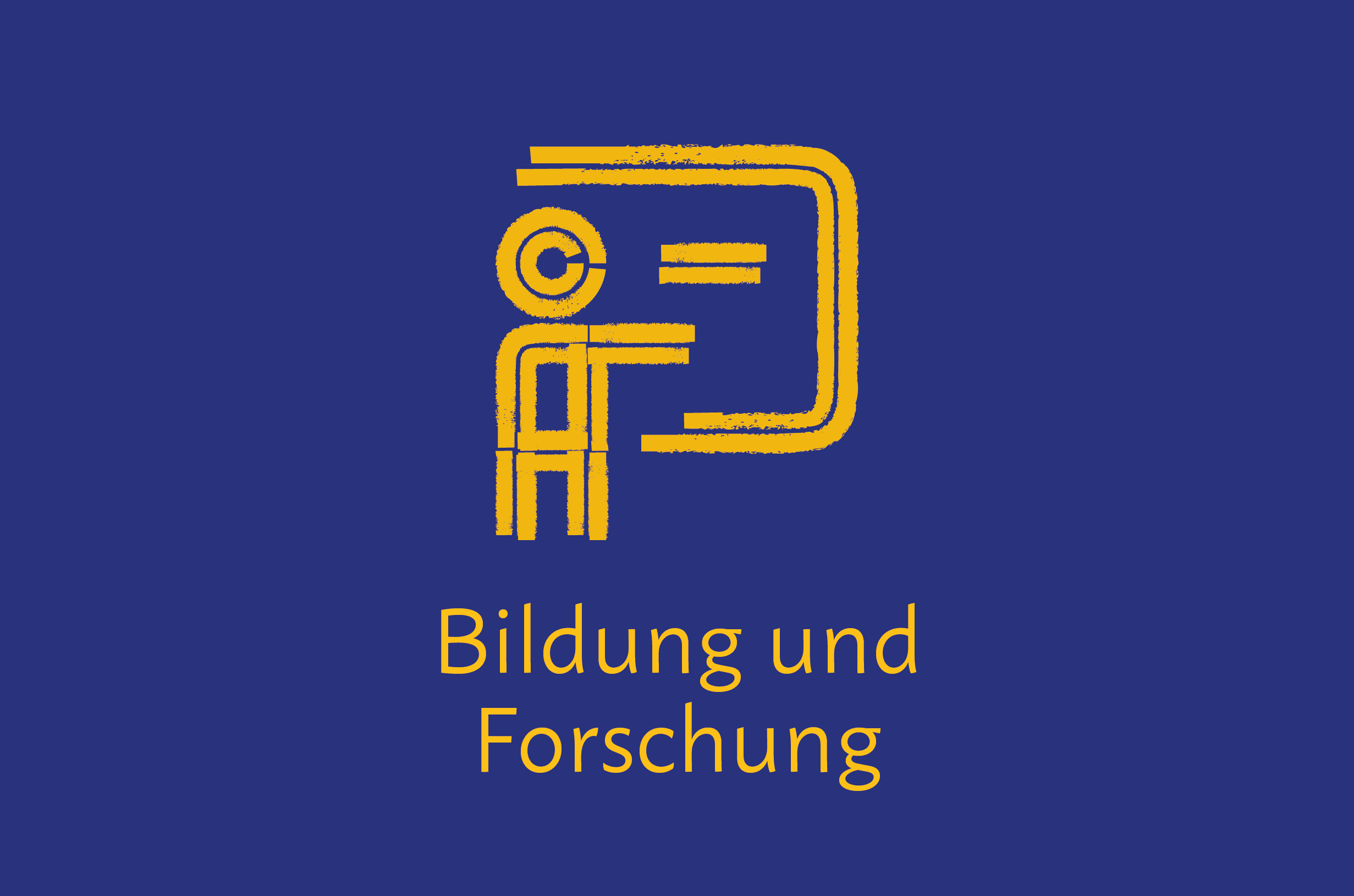 Handlungsfeld Bildung und Forschung Piktogramm einer Person an einer Tafel. Text im Bild „Bildung und Forschung“