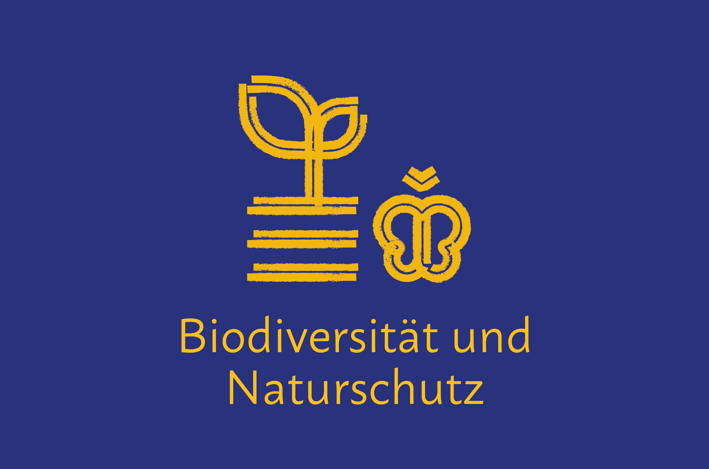 Handlungsfeld Biodiversität und Naturschutz Pflanzen- und Schmetterling-Piktogramme. Text im Bild: „Biodiversität und Naturschutz“