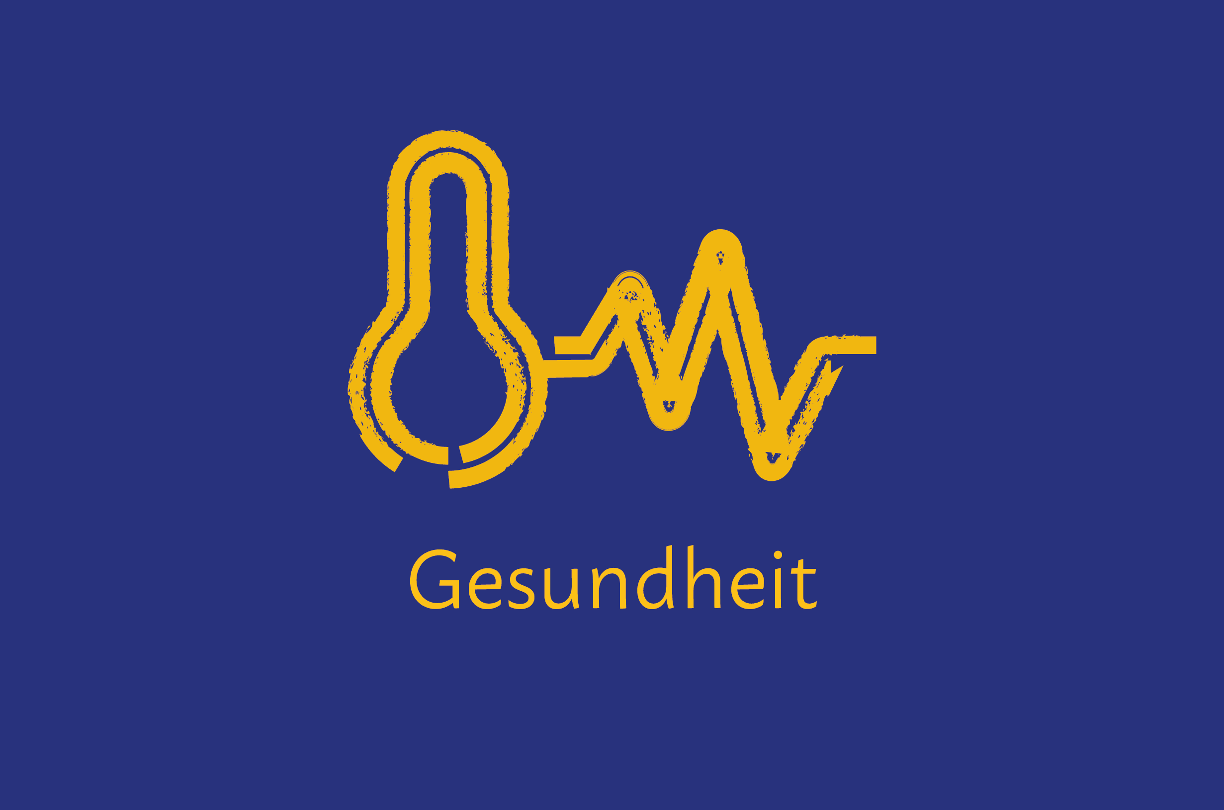 Handlungsfeld Gesundheit Piktogramm Thermometer und EKG-Linie. Text im Bild: „Gesundheit“