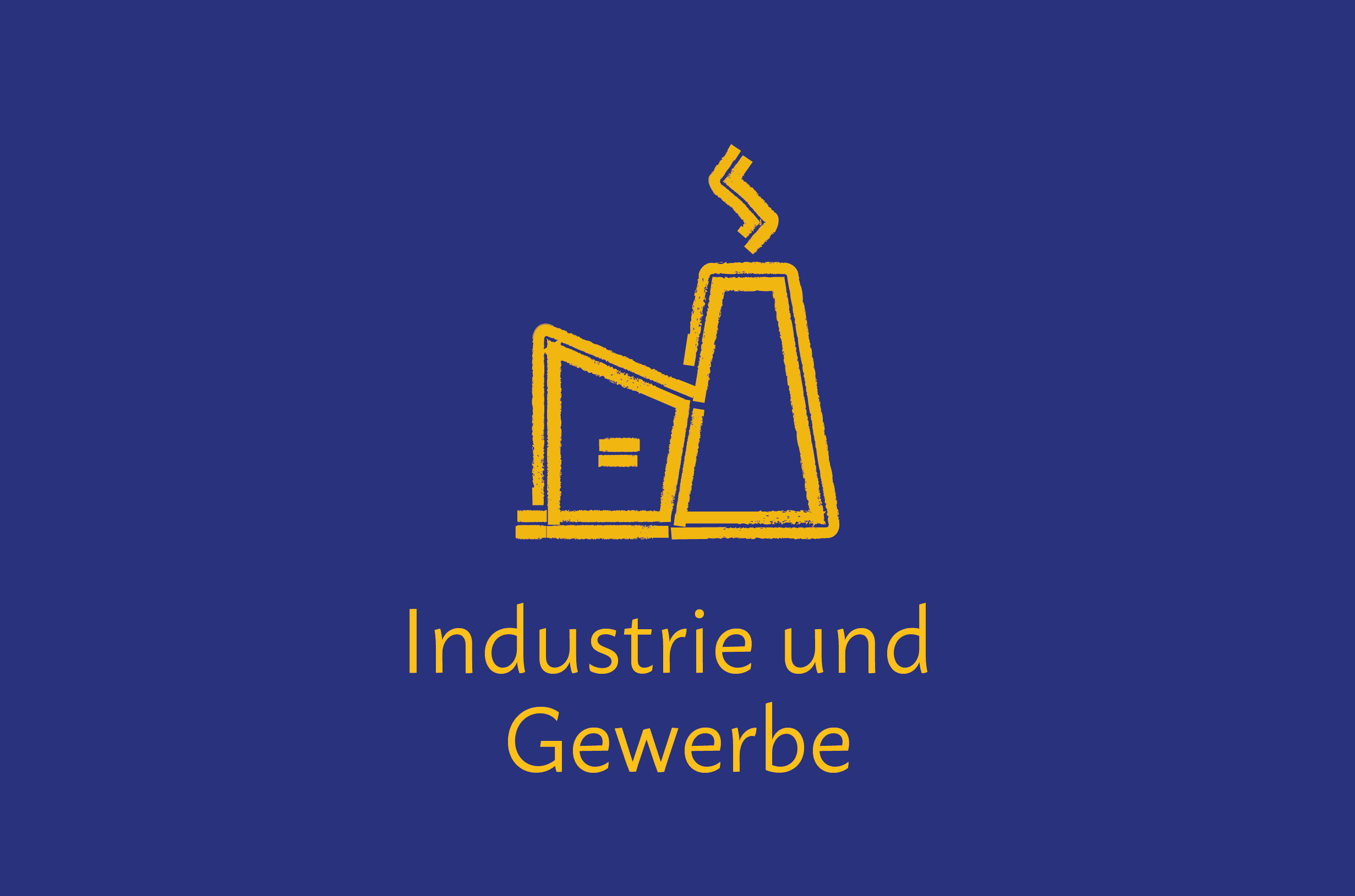 Handlungsfeld Industrie und Gewerbe Fabrik-Piktogramm. Text im Bild: „Industrie und Gewerbe“