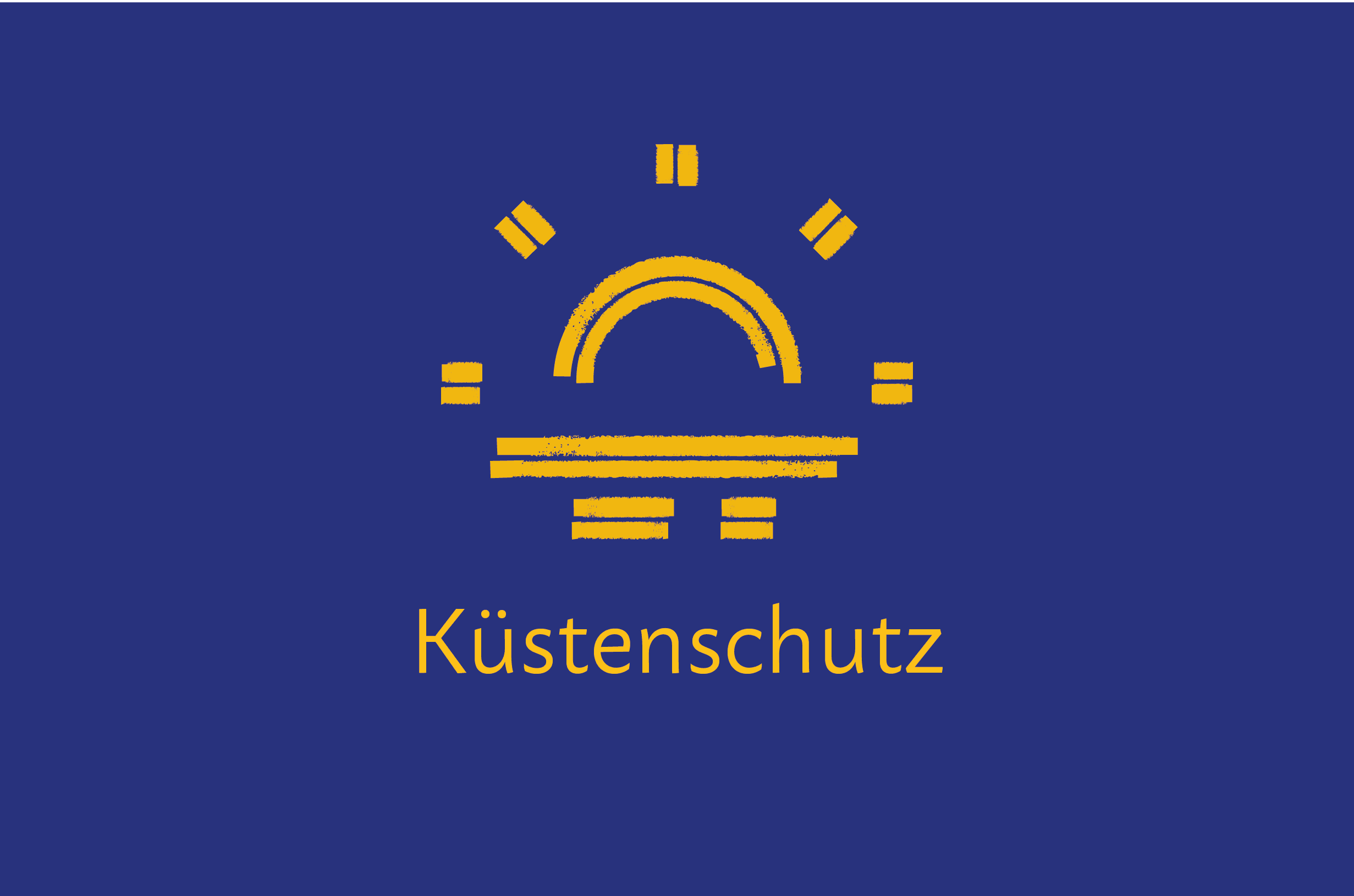 Handlungsfeld Küstenschutz Piktogramm Sonnenuntergang am Strand. Text im Bild: „Küstenschutz“