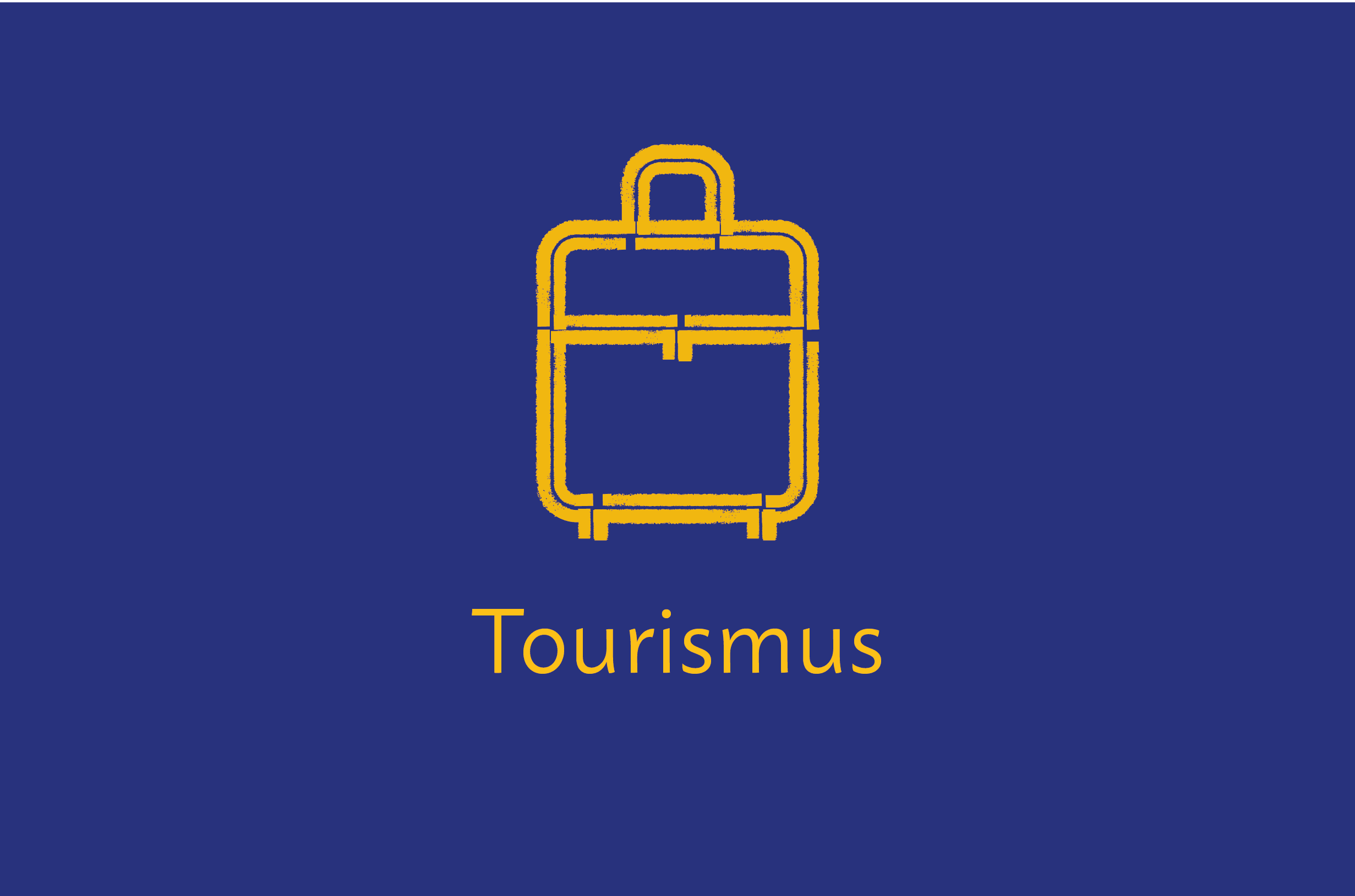 Handlungsfeld Tourismus Koffer-Piktogramm. Text im Bild: „Tourismus“